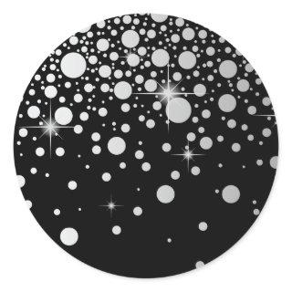 Faux Silver Foil Confetti Dots Black and White Classic Round Sticker