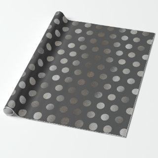 Faux Silver Glitter & Dark Gray Medium Polka Dot