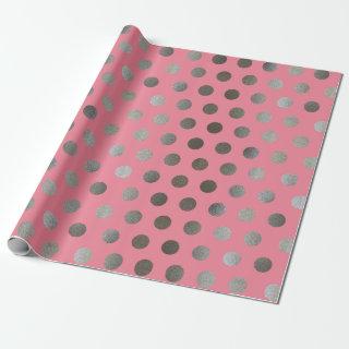 Faux Silver Glitter & Pink Medium Polka Dot