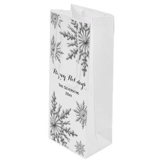 Faux Silver Winter Snowflakes Happy Holidays Wine Gift Bag