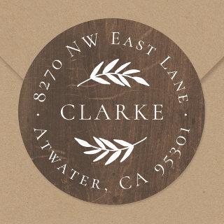 Faux Wood Olive Branch Round Return Address Label