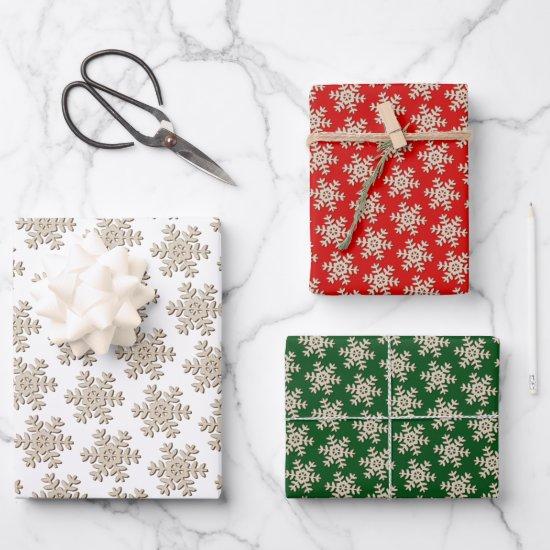 Faux Wood Snowflake Pattern On White Red Green  Sheets