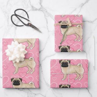 Fawn Pug Dog Cartoon Mops Pink Love Heart Pattern  Sheets