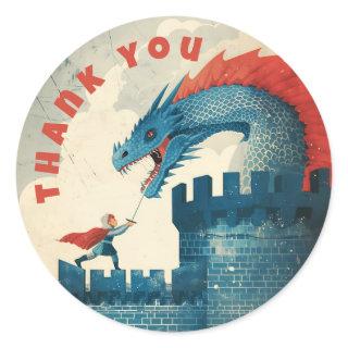 Fearless Knight and Dragon Birthday Party Classic Round Sticker