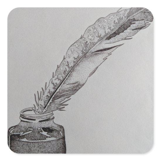 Feather and ink, Pen and ink, Feather art, Drawing Square Sticker