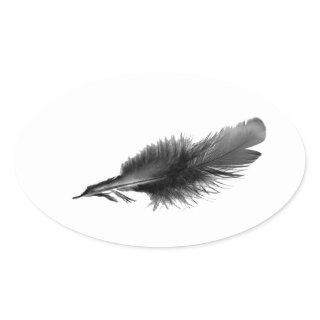 Feather Black Oval Sticker