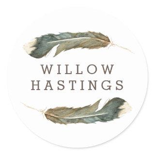 Feather Watercolor Duo Classic Round Sticker