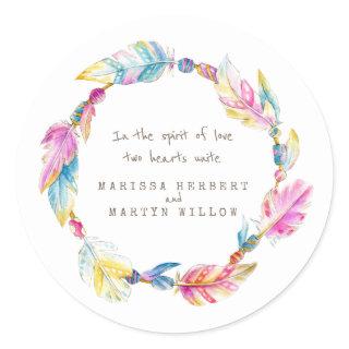 Feathers beads watercolor wedding stickers