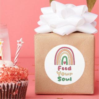 Feed your soul motivational colorful boho rainbow classic round sticker