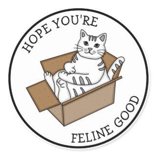 Feeling Good | Get Well | White Cat Classic Round Sticker