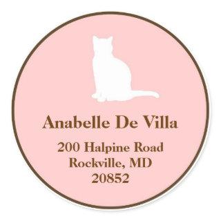 Feline pink brown cat custom name address label