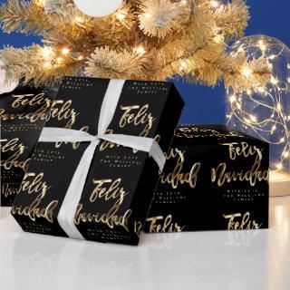 Feliz Navidad Elegant Black and Gold Script Chic H