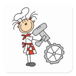 Female Chef Using Mixer Square Sticker