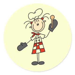 Female Chef With Mitts and Wooden Spoon Classic Round Sticker