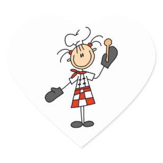 Female Chef With Mitts and Wooden Spoon Heart Sticker