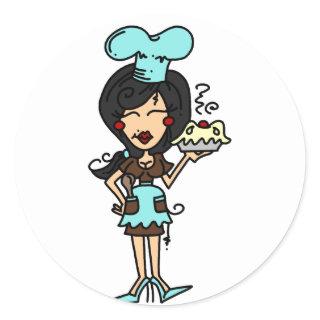 Female Pastry Chef - Black Hair T-shirts and Gifts Classic Round Sticker