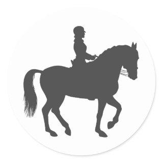 female riding horse  - Choose background color Classic Round Sticker