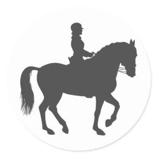 female riding horse  - Choose background color Classic Round Sticker