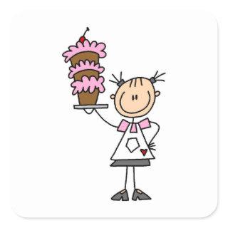 Female Stick Figure Baker Square Sticker