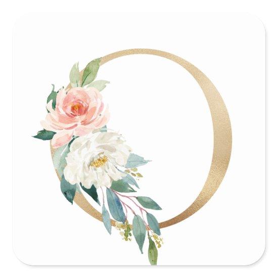 Feminine Faux Gold Foil Floral Letter O Monogram  Square Sticker