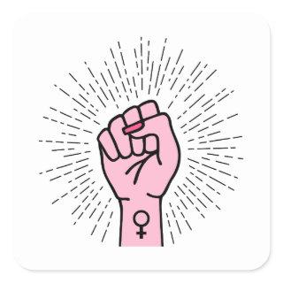 Feminist hand with female symbol square sticker