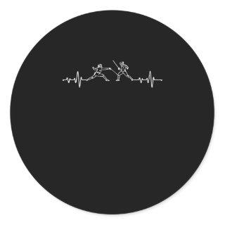 Fencing heartbeat funny fencer pulse epee classic round sticker