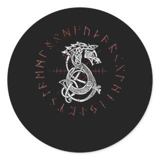 Fenrir Wolf Of Odin Celtic Norse Runes Distressed Classic Round Sticker