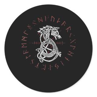 Fenrir Wolf Of Odin Celtic Norse Runes Distressed Classic Round Sticker