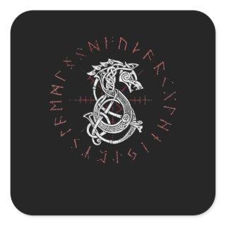 Fenrir Wolf Of Odin Celtic Norse Runes Distressed Square Sticker