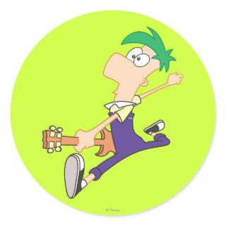 Ferb Rocking Out with Guitar Classic Round Sticker