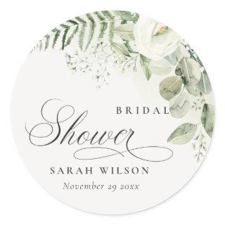 Fern Eucalyptus Greenery Foliage Bridal Shower Classic Round Sticker