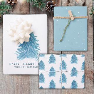Festive Blue Christmas Tree Watercolor Holiday  Sheets