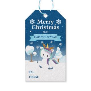 Festive Blue Purple & White Christmas Unicorn Gift Tags