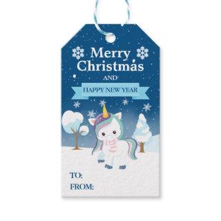 Festive Blue Purple & White Christmas Unicorn Gift Tags