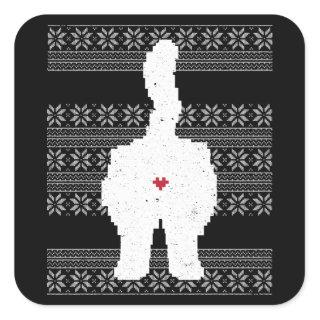 Festive Cat Butt Ugly Christmas Holiday Square Sticker