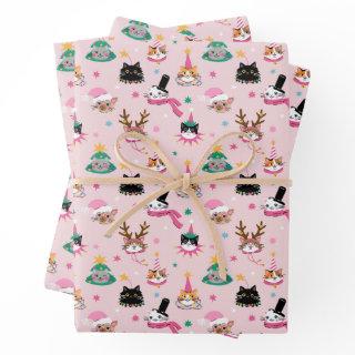 Festive Cat Faces in Holiday Hats Pattern  Sheets