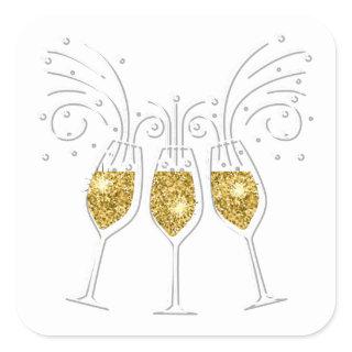 Festive champagne glasses square sticker