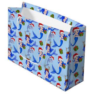 Festive Christmas mermaid dolphin pattern Large Gift Bag