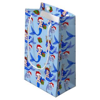 Festive Christmas mermaid dolphin Small Gift Bag