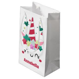 Festive Christmas unicorn add name Small Gift Bag