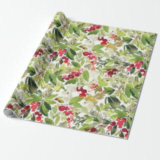 Festive Christmas Watercolor Foliage Holly Berry