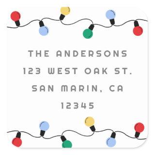 Festive Colorful Christmas Lights Return Address Square Sticker