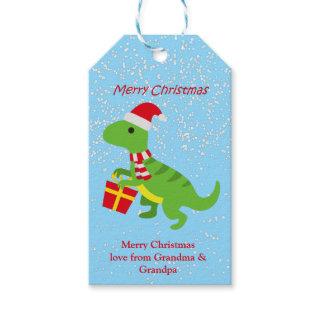 Festive Cute Dinosaur TRex Blue Kids Gift Tags