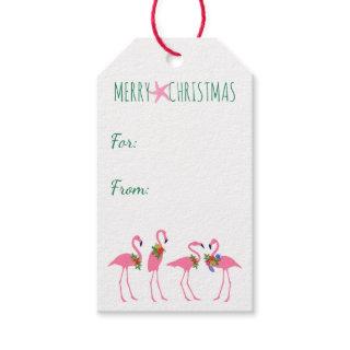 Festive Flamingos Christmas Tie On Gift Tags