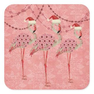 Festive Flamingos Pink Holiday Sticker
