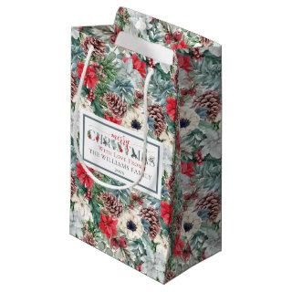 Festive Foliage Floral Christmas Holiday Pattern Small Gift Bag