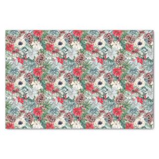 Festive Foliage Floral Christmas Holiday Pattern Tissue Paper