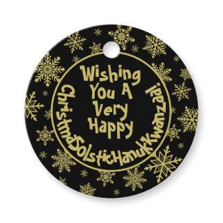 Festive Funny Black & Gold Inclusive Holiday Gift Favor Tags