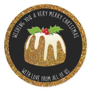 Festive gold glitter pudding MERRY CHRISTMAS Classic Round Sticker