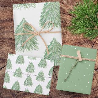Festive Green Christmas Tree Watercolor Holiday  Sheets